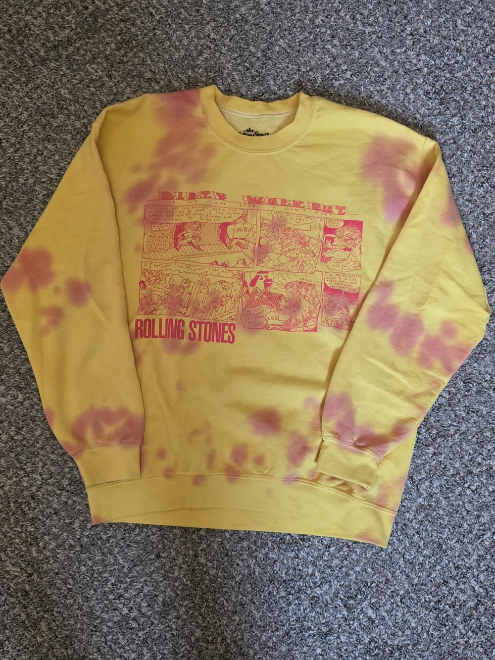 the Rolling Stones Yellow and Pink Tie-Dye Crewneck Sweatshirt